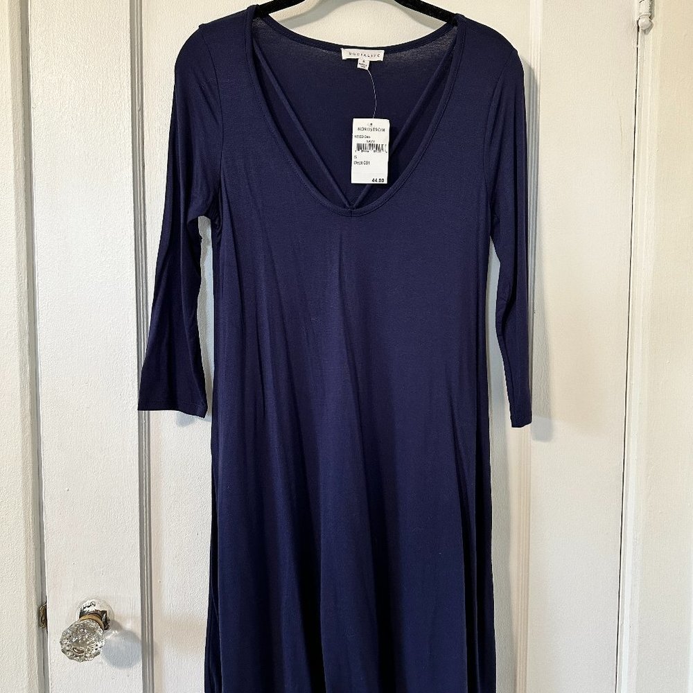Socialite Women's 3/4 Sleeve Navy Dress